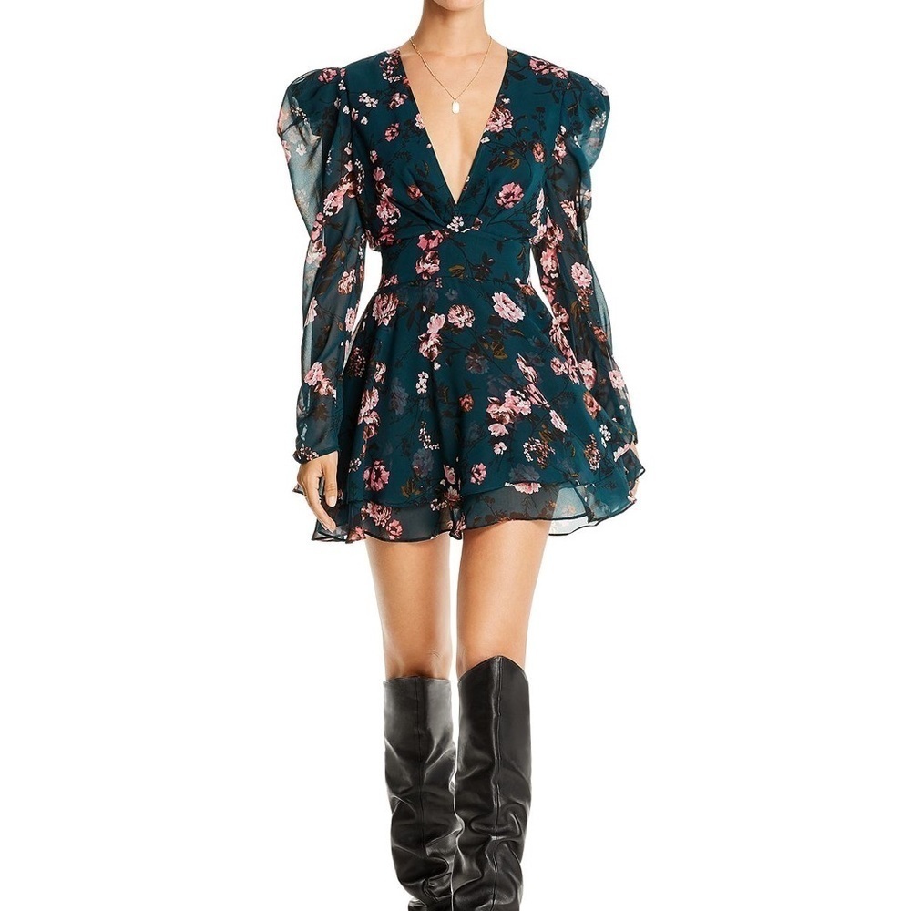 Lini Women’s Green Isabelle Puff Sleeve Floral Dress